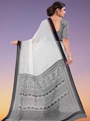 het designer studio Printed Banarasi Georgette Saree(Black)