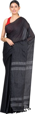 Durga Handlooms Self Design Handloom Cotton Blend Saree(Black)