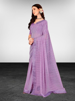Vragi Embellished Bollywood Lycra Blend Saree(Purple)