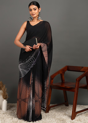 Leelavati Printed Daily Wear Georgette Saree(Black)
