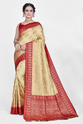 Aformi Woven Banarasi Silk Blend Saree(Cream)