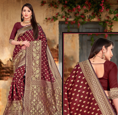 R K INFINITIVE Woven Kanjivaram Jacquard Saree(Maroon)
