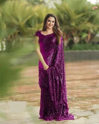 kamaldesigner Embroidered Bollywood Georgette Saree(Purple)