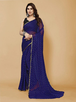 ADORN SHOPPING Embellished Bollywood Chiffon Saree(Dark Blue)
