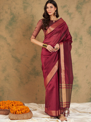 manvaa Embellished Banarasi Organza Saree(Maroon)
