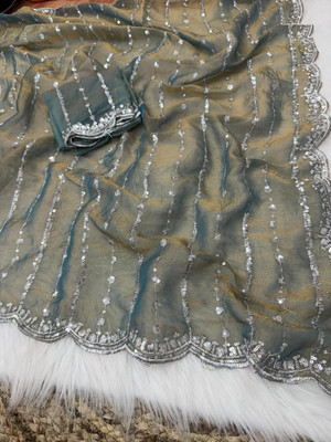 bhavika silk mills Embroidered Bollywood Georgette Saree(Blue)