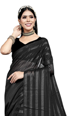 PRAVITAA Embellished, Striped Bollywood Chiffon Saree(Black)