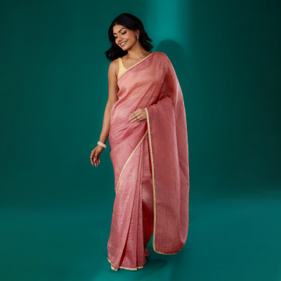 Teejh Solid/Plain Bollywood Tissue Saree(Blue)
