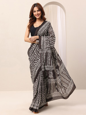 LIBAS Printed Daily Wear Cotton Blend Saree(Grey)