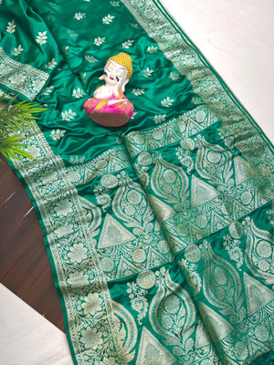 Shampas World Woven Saree with Attached Blouse Satin Saree(Green)