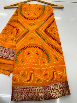 georgette Printed Bandhani Georgette Saree(Yellow)