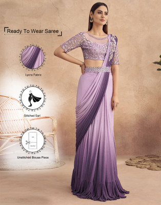 Satrani Embellished, Dyed Bollywood Lycra Blend Saree(Pink, Purple)