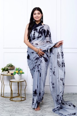 Bl Creation Digital Print, Checkered, Printed, Dyed Bandhani Pure Silk Saree(Grey)