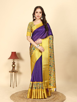 HouseOfCommon Woven Assam Silk Art Silk Saree(Purple)