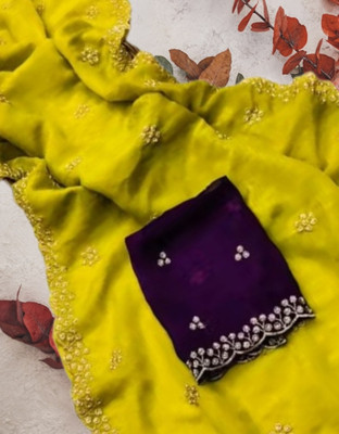 MR ENTERPRISE Embroidered Assam Silk Georgette Saree(Yellow)