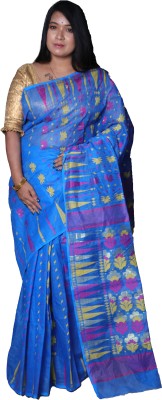 Kalpana Enterprise Embroidered, Applique Jamdani Pure Cotton, Cotton Blend Saree(Blue)