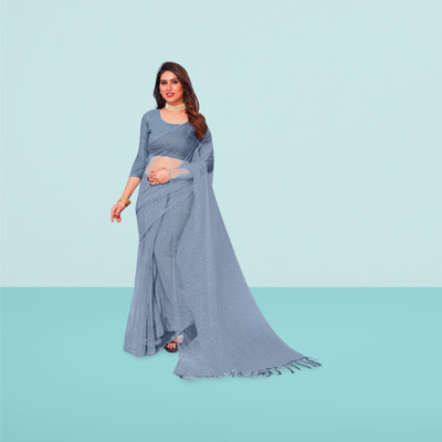BHAGWATI ART Dyed Bollywood Net Saree(Grey)