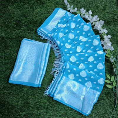 AVM SILK MILLS Printed Banarasi Chiffon Saree(Light Blue)