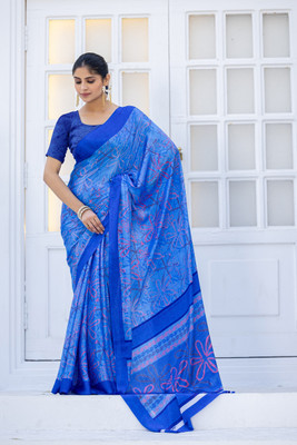 VIBHAGYAA Printed Daily Wear Crepe Saree(Blue)