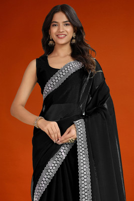 SHELDROM MART Embellished Bollywood Jimmy choo Saree(Black)