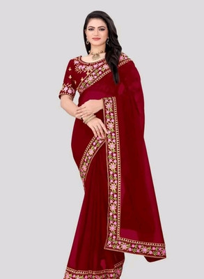 EthnicAura Embroidered Bollywood Georgette Saree(Red)