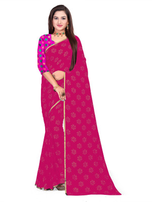 Aardiva Printed Daily Wear Cotton Blend Saree(Pink)
