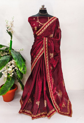 ZOYAL ENTERPRISE Embroidered Bollywood Jimmy choo Saree(Maroon)