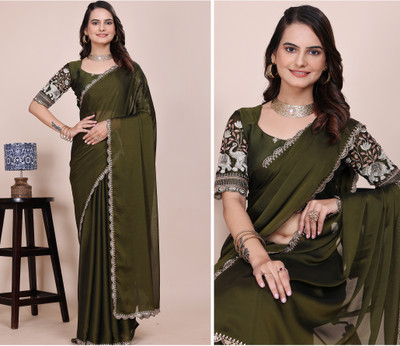 K 5 FASHION Embellished Bollywood Georgette Saree(Light Green)