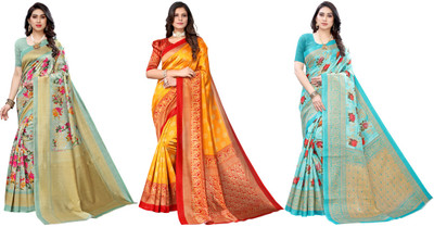 YASHIKA Printed, Woven Mysore Art Silk Saree(Pack of 3, Light Green, Yellow, Blue)