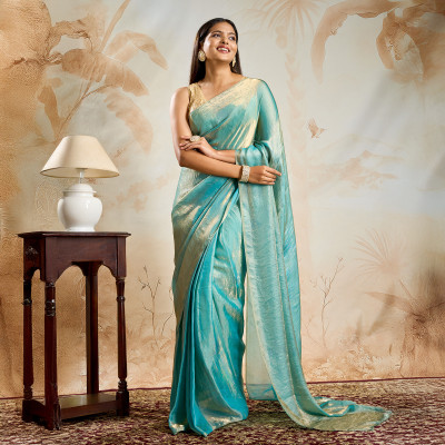 Teejh Solid/Plain Bollywood Satin Saree(Blue)