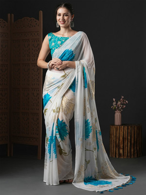 Tasrika Printed Bollywood Georgette Saree(White)