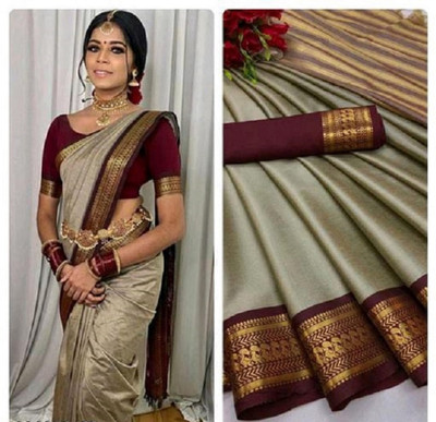 mishihouse Woven, Solid/Plain, Self Design Kanjivaram Jacquard, Pure Silk Saree(Multicolor)