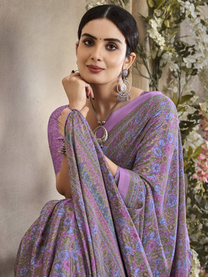 Divastri Printed Daily Wear Crepe Saree(Purple)