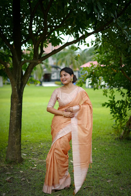 Tasrika Printed Kanjivaram Tussar Silk Saree(Orange)
