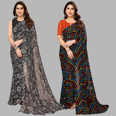 Anand Sarees Printed Daily Wear Georgette Saree(Pack of 2, Multicolor)