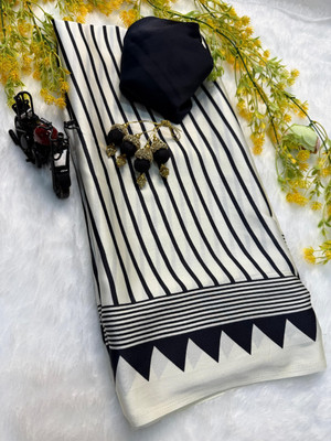 ZARISTACREATION Digital Print Bollywood Dupion Silk Saree(White, Black)