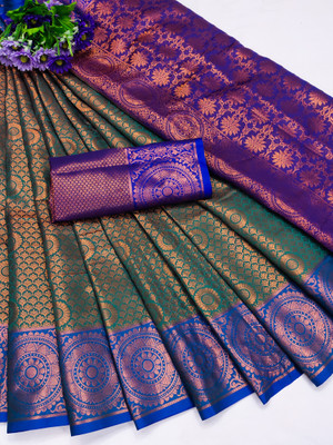 AVANTIKA FASHION Woven Kanjivaram Pure Silk, Art Silk Saree(Light Blue)