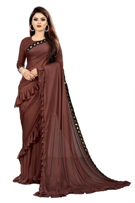 1stdate Solid/Plain Bollywood Lycra Blend Saree(Brown)