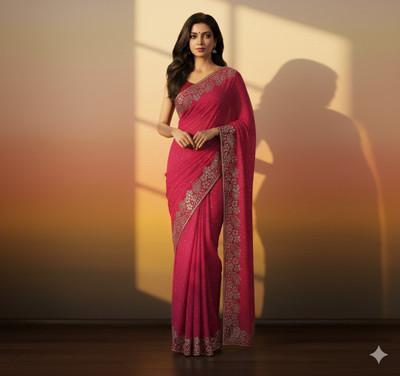 Sudev fashion Self Design Daily Wear Georgette Saree(Pink)