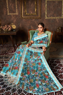 nirmal creation Printed Daily Wear Linen Saree(Multicolor)