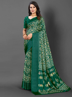 Divastri Printed Daily Wear Silk Blend Saree(Green)