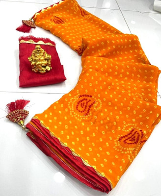 georgette Printed Bandhani Georgette Saree(Yellow)