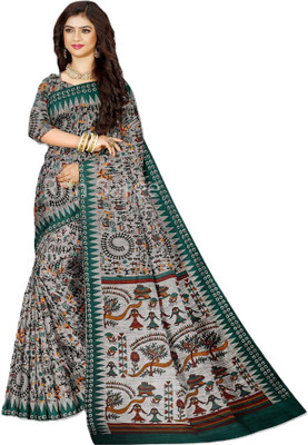 Rnn Saree Printed Sambalpuri Pure Cotton Saree(Grey)