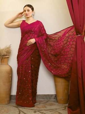 Clemira Embellished Bollywood Georgette Saree(Pink)