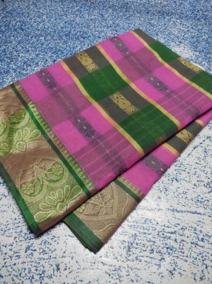 p fashion Self Design Handloom Pure Cotton Saree(Pink, Dark Green)