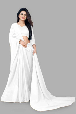 HouseOfCommon Solid/Plain Daily Wear Organza, Georgette Saree(White)
