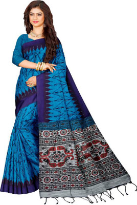 DURGA SAREE MALL Printed Sambalpuri Pure Cotton Saree(Blue)