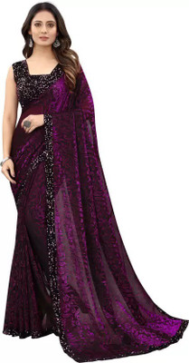 shree labh mart Embellished Bollywood Lycra Blend Saree(Purple)