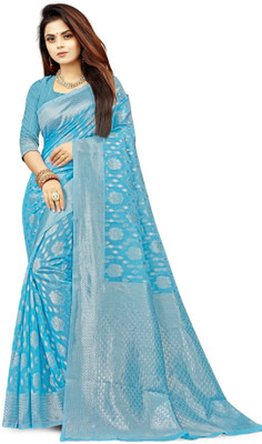 siddharth textiles Self Design Banarasi Cotton Silk Saree(Light Blue)