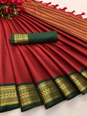 SHRIMAY Woven Kanjivaram Silk Blend Saree(Red)